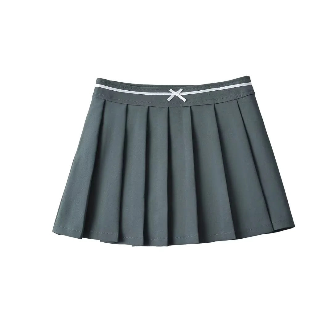 Bow pleated skirt for women