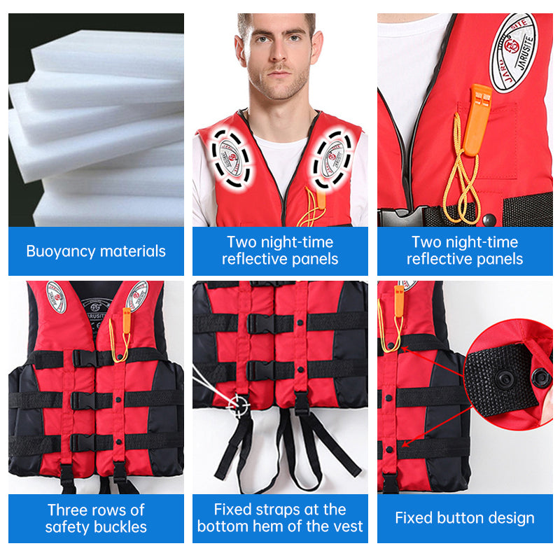 S-M-L-XL-2XL-3XL adult life jacket: buoyant, for sea fishing/outdoor sports, coated Oxford cloth.