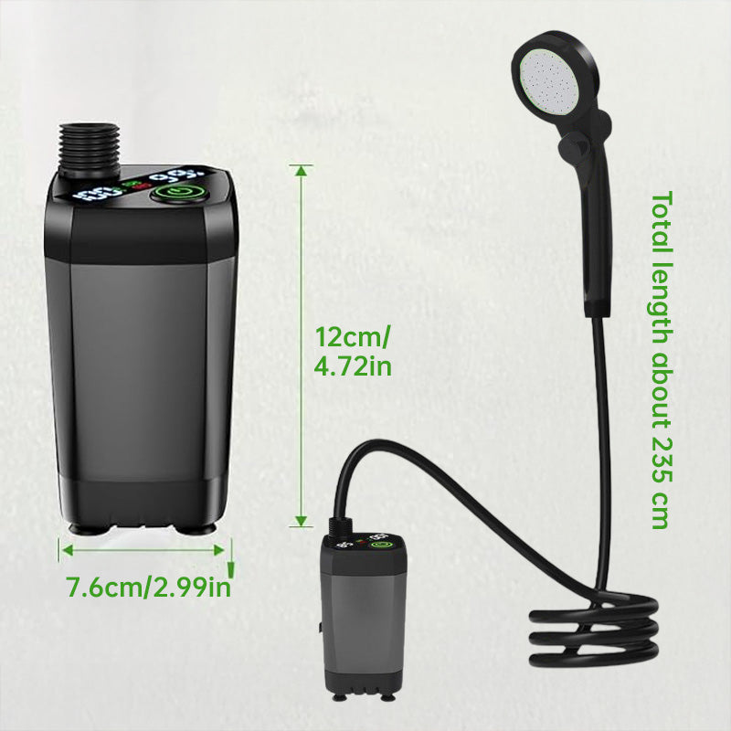 Camping & Hiking Portable Shower - 6000mAh Rechargeable, Full-Screen Digital Display