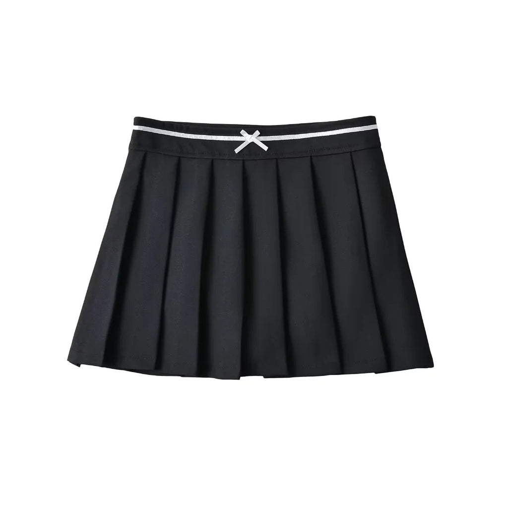 Bow pleated skirt for women