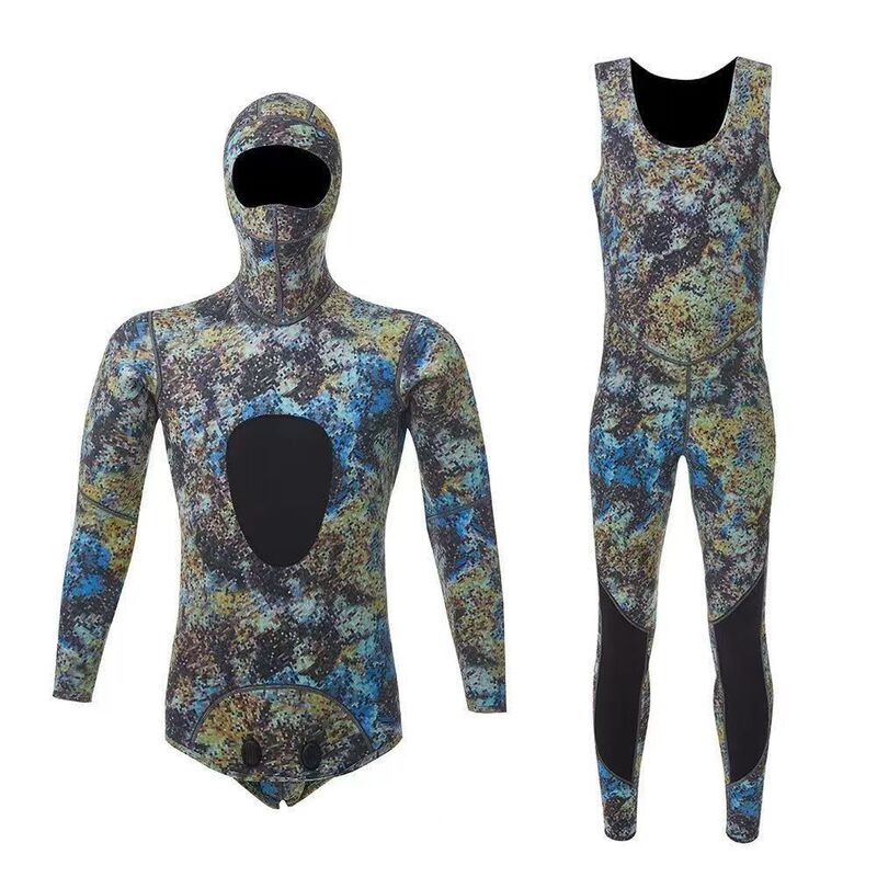 New 3mm Camo Spearfishing Wetsuit - Men's Long Sleeve Diving Suit. Fission Neoprene, Keeps Warm. Includes Top & Pants