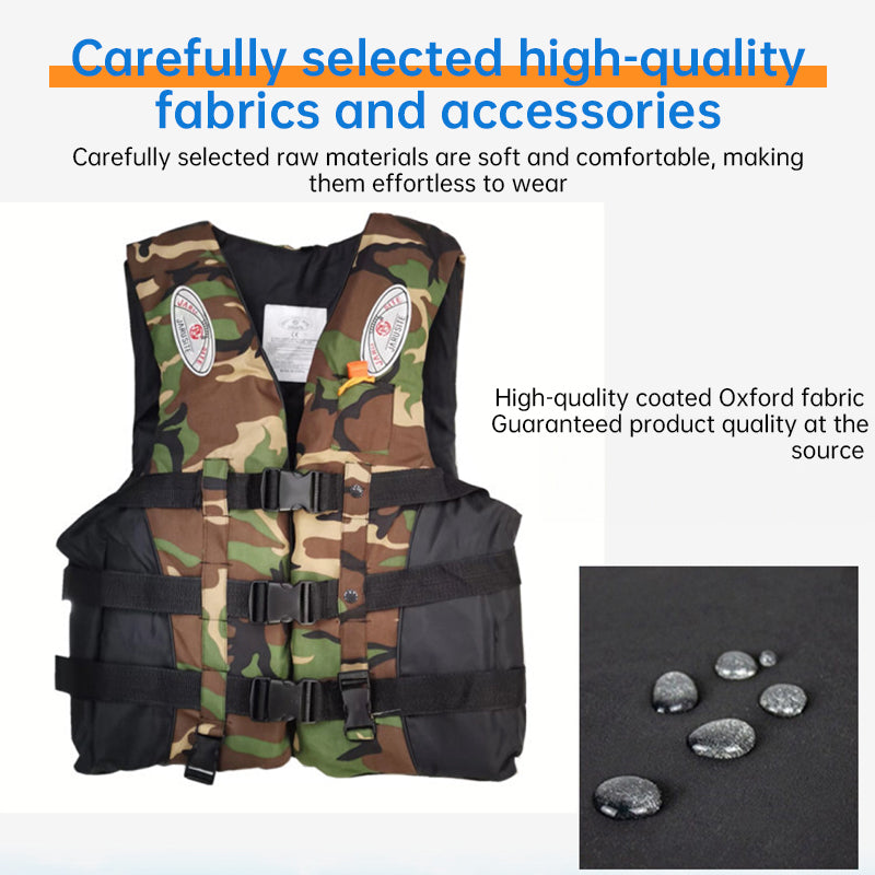 S-M-L-XL-2XL-3XL adult life jacket: buoyant, for sea fishing/outdoor sports, coated Oxford cloth.