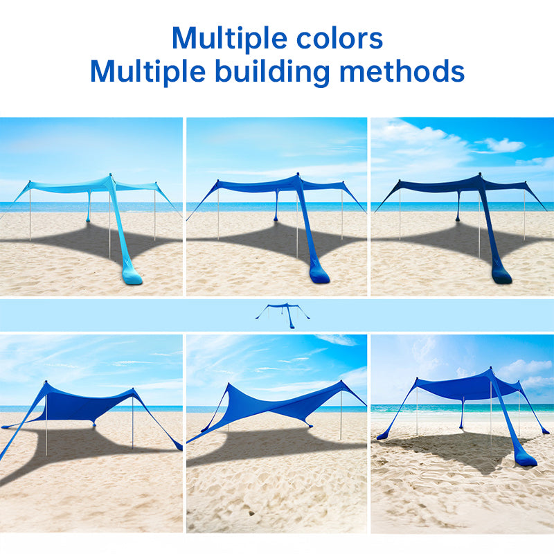 Family beach tent, large pop-up parasol, beach shelter, sun shade. Stable poles with portable carry bag. Outdoor shade.