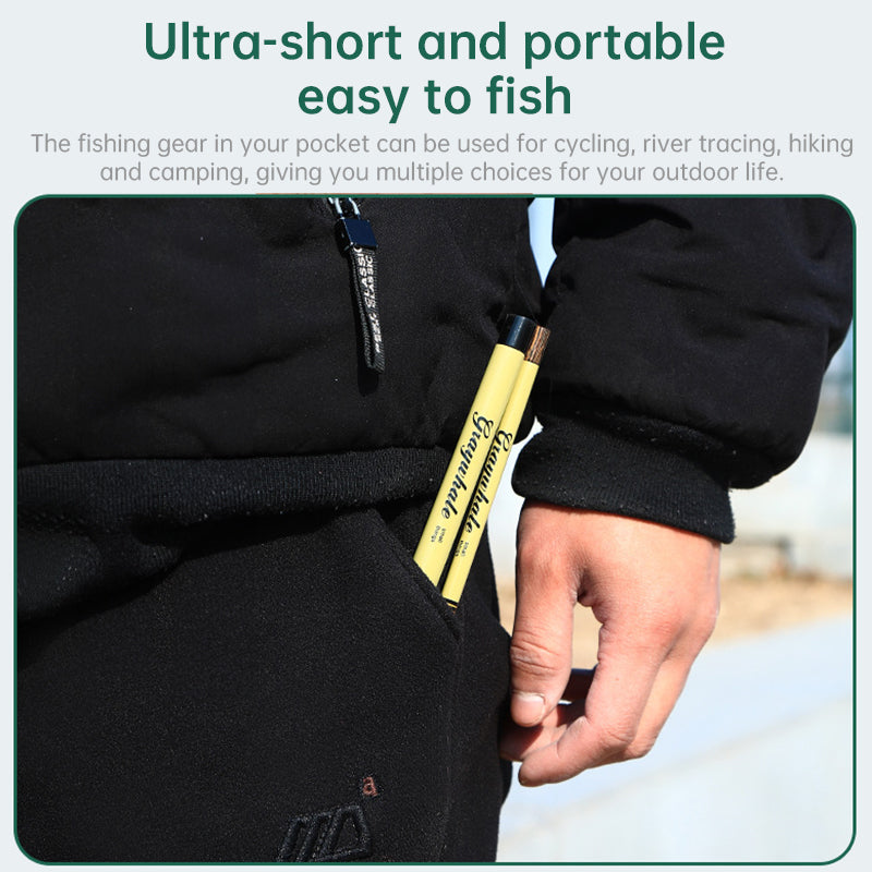 26cm ultra-short portable telescopic fishing rod, carbon fiber material, micro guide rings, ultra-light and durable.