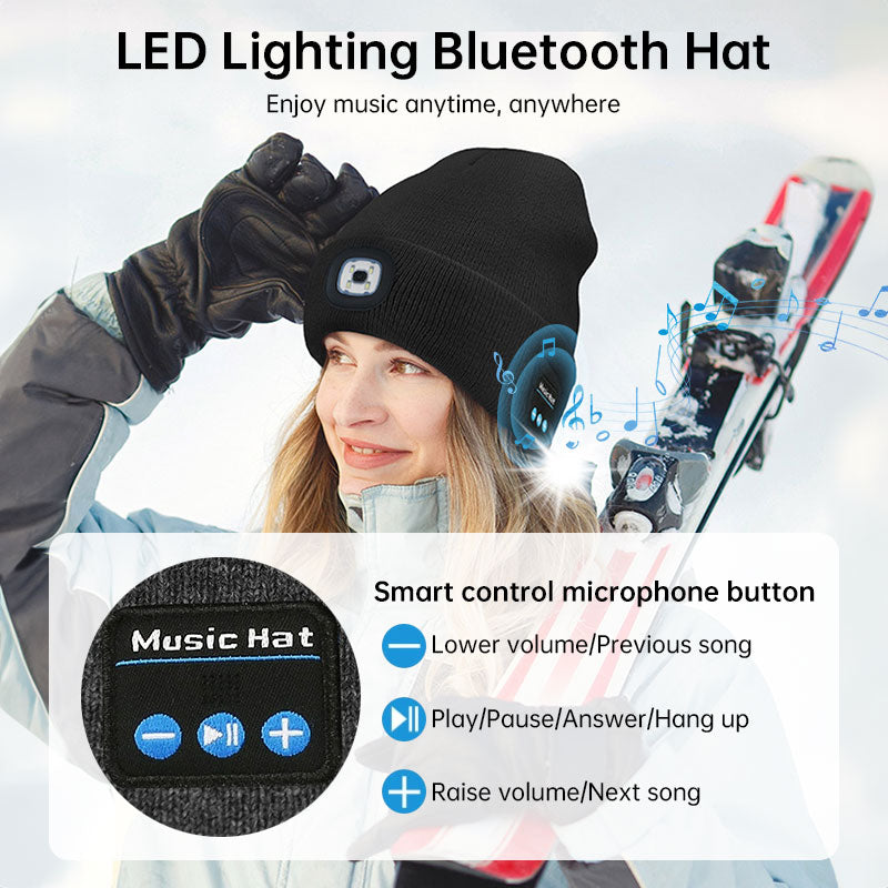 Warm LED Beanie with Bluetooth 5.4 Stereo, USB Rechargeable & 3-Level Adjustable Light | Music & Heating Winter Hat