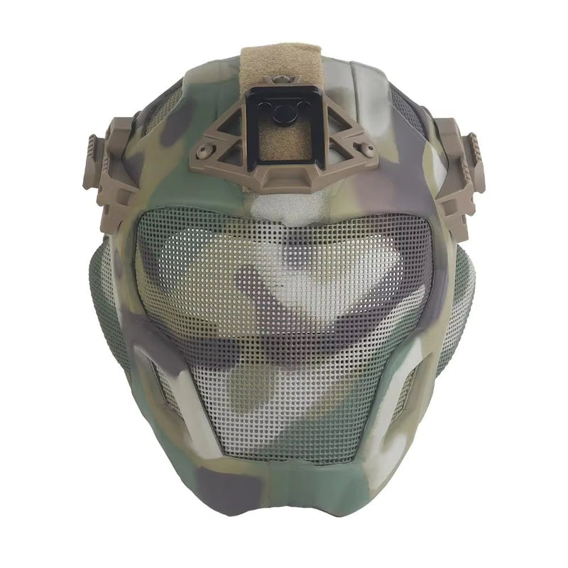 Lightweight EVA tactical helmet for hunting, airsoft, etc. Steel mesh mask included, good for cosplay.