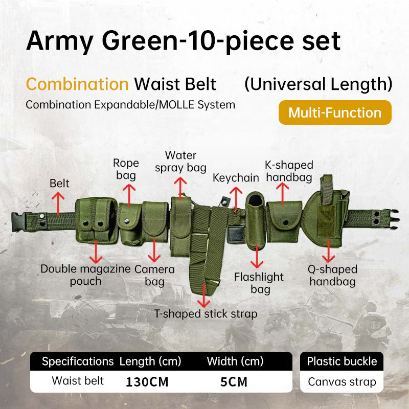 10-in-1 Tactical Holster & Flashlight Pouch Set, MOLLE Compatible Duty Belt System