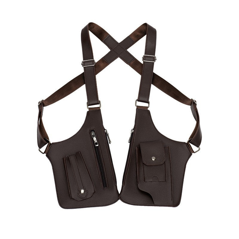 A medieval - style leather harness bag that is an anti - theft wallet, phone pouch, and suitable for men's Viking  cosplay.