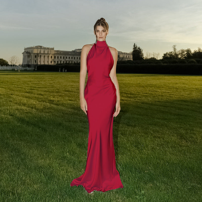 Satin backless dress for women